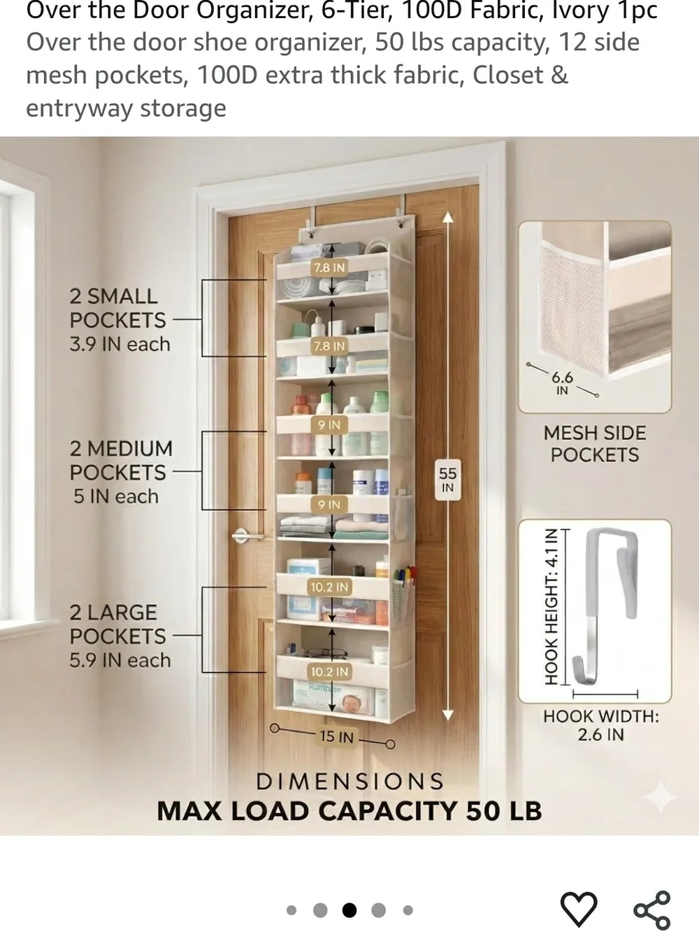Over-the-Door 6-Tier Hanging Organizer - Ivory